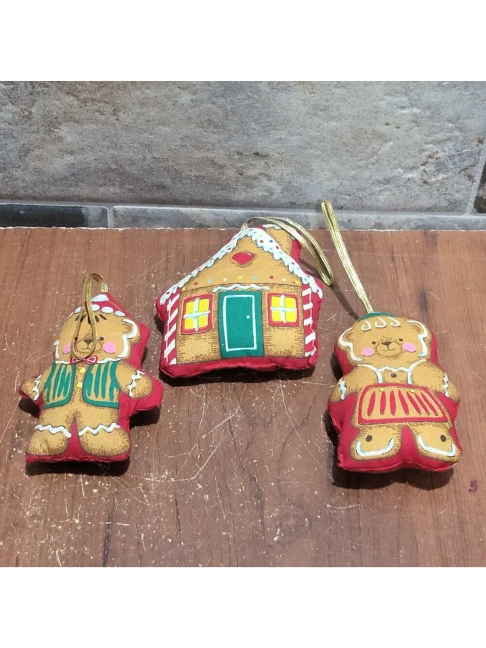 Vintage Gingerbread Boy Girl Bear House Holiday Collection Handmade Stuffed Fabr
